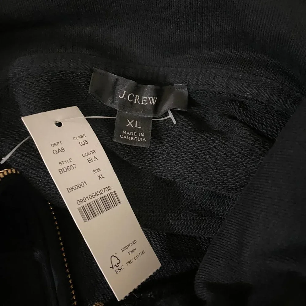 J. Crew University terry long half-zip tunic XL